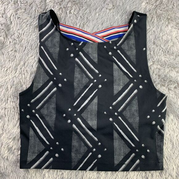 Nike Pro Tank Top Womens Medium Black Dri-Fit Abstract Print Performance Swoosh - Picture 2 of 11